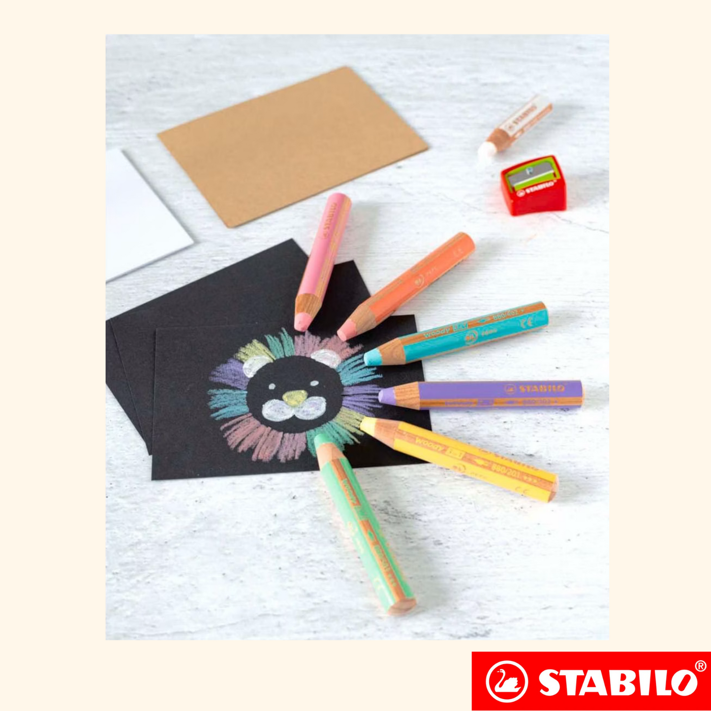 Crayon original Stabilo WOODY 3 en 1 PASTEL - 6 pièces + taille crayon