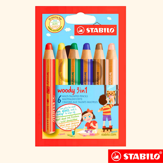 Crayon original Stabilo WOODY 3 en 1 - 6 pièces
