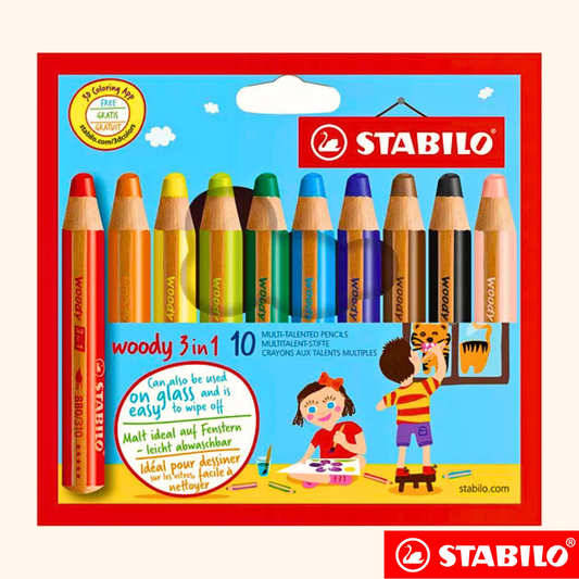 Crayon original Stabilo WOODY 3 en 1 -  10pces
